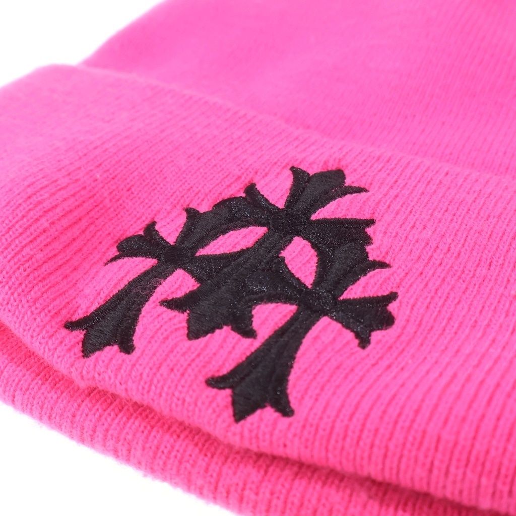 Chrome Hearts Cemetery Cross Beanie Neon Pink Patch Knit Hat — view 6