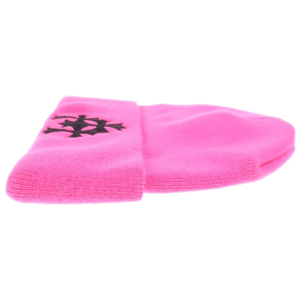 Chrome Hearts Cemetery Cross Beanie Neon Pink Patch Knit Hat — view 3
