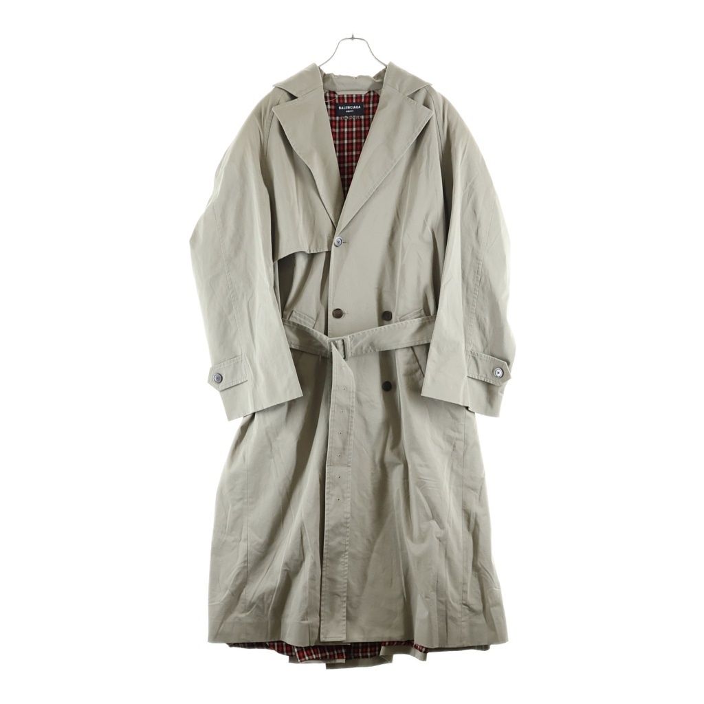 Balenciaga Oversized Trench Coat Oversize Lining Check Long Beige