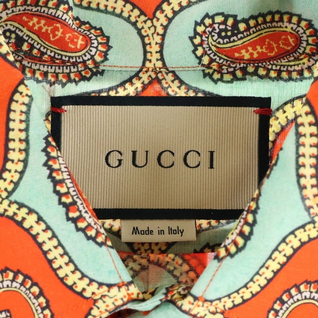 Gucci Paisley Linen All Over Pattern Shirt Short Sleeve Orange — view 6