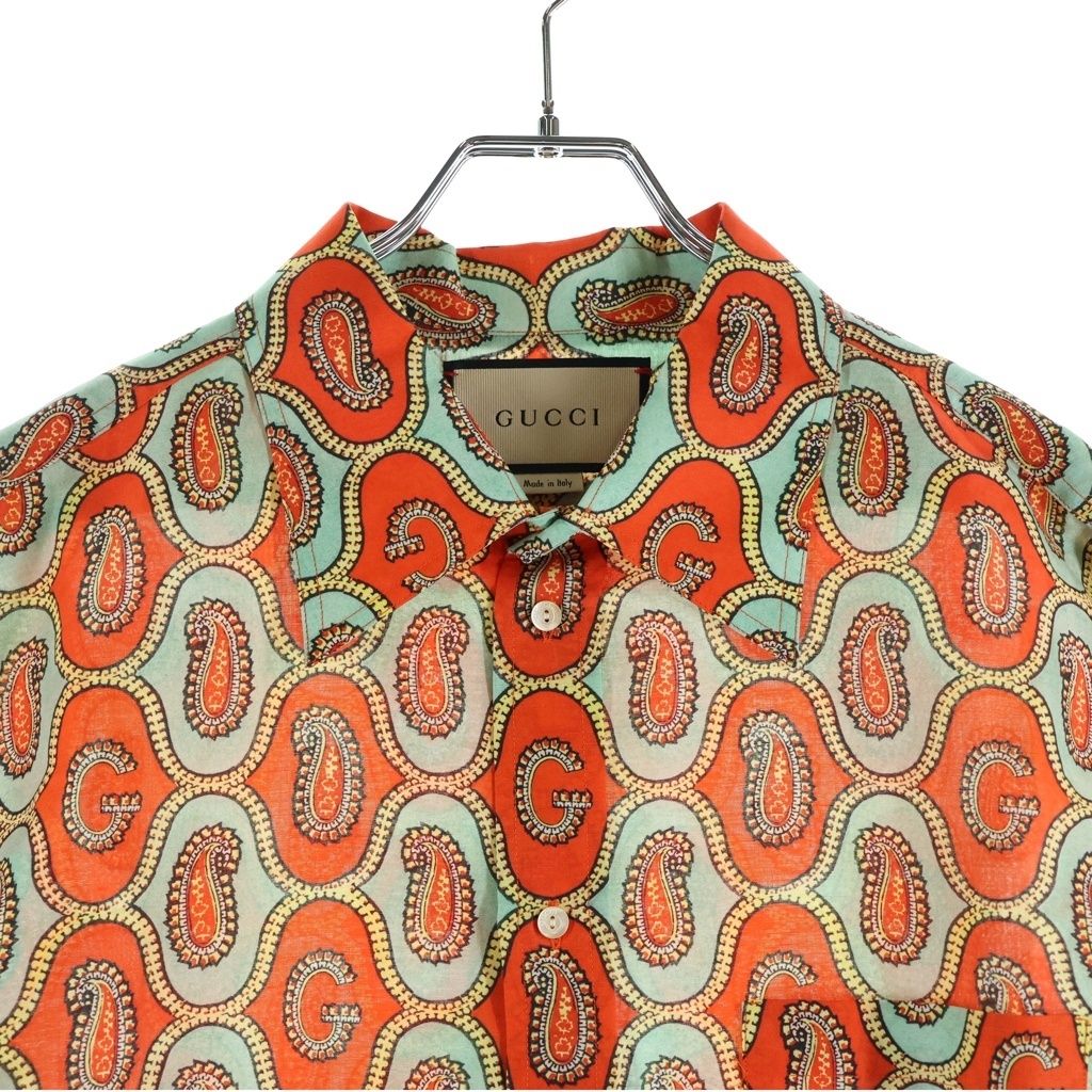 Gucci Paisley Linen All Over Pattern Shirt Short Sleeve Orange — view 3