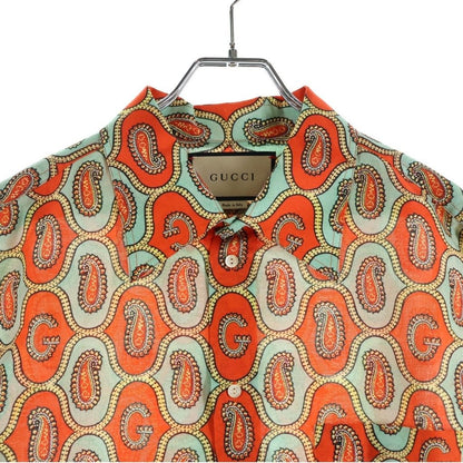 Gucci Paisley Linen All Over Pattern Shirt Short Sleeve Orange — view 3