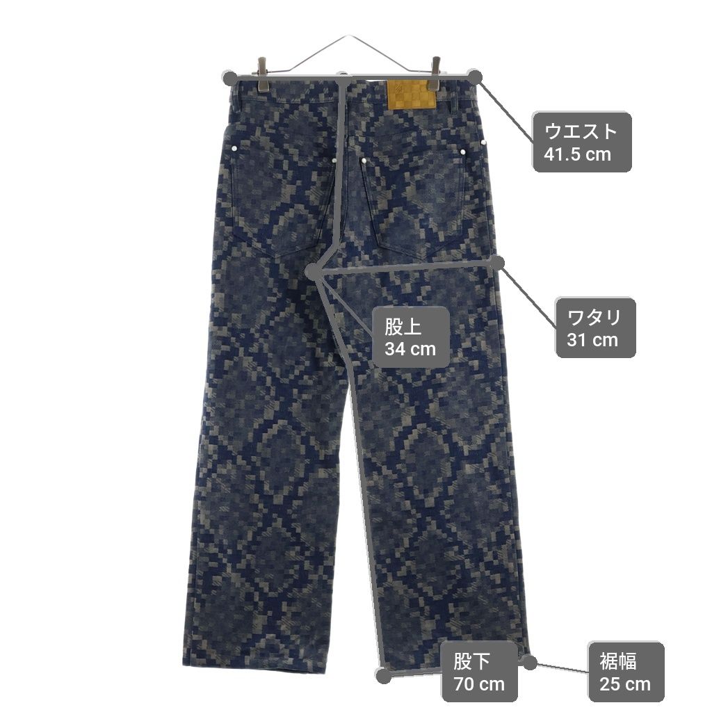 Louis Vuitton Damier Cotton Straight Pants Blue Brown Scr — view 9