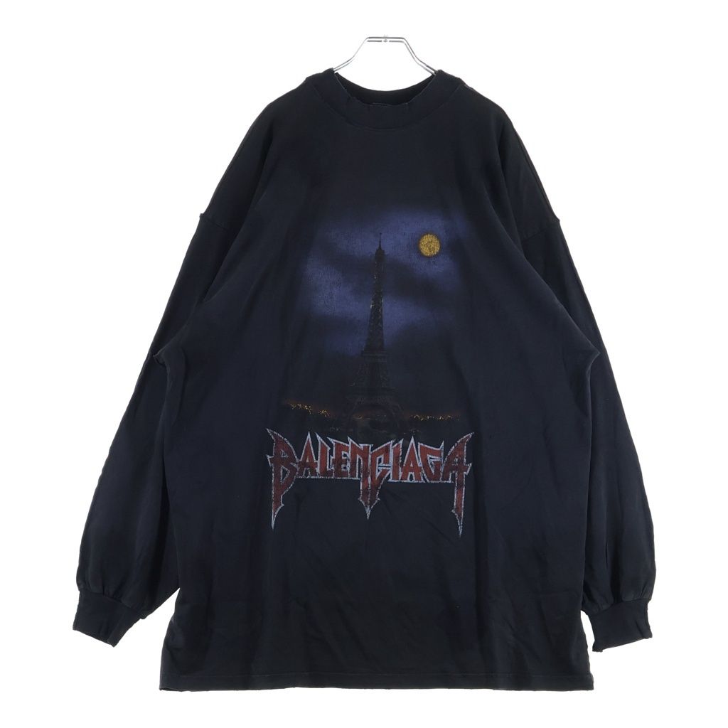 Balenciaga ZL S Double Front T-shirts Paris Print Long Sleeve T-Shirt Black