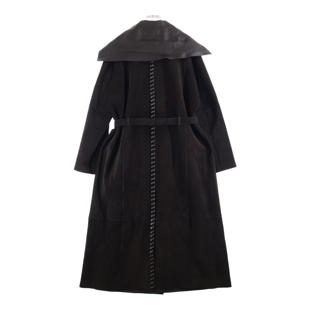 Hermes Double Face Suede Leather Coat Long Dark Brown — view 2