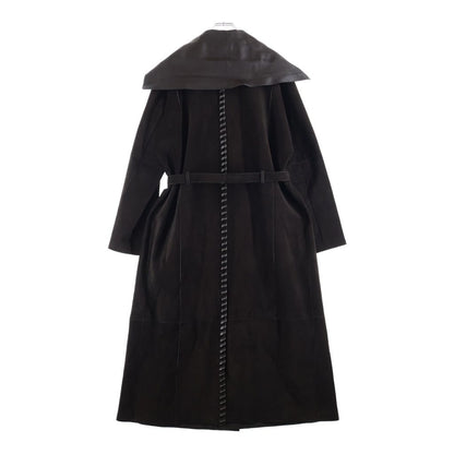 Hermes Double Face Suede Leather Coat Long Dark Brown — view 2