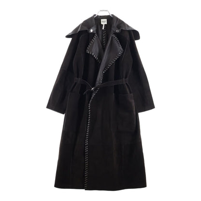 Hermes Double Face Suede Leather Coat Long Dark Brown