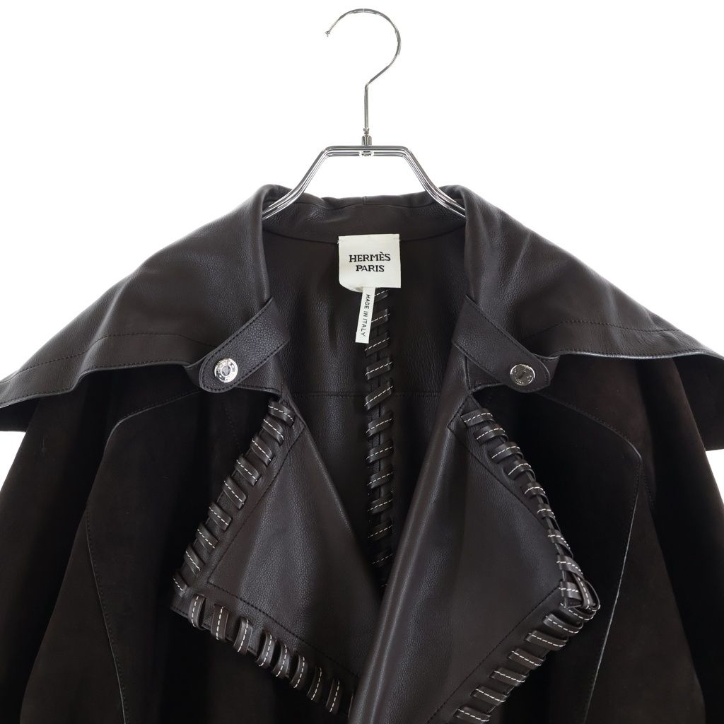 Hermes Double Face Suede Leather Coat Long Dark Brown — view 3