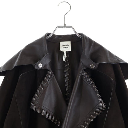 Hermes Double Face Suede Leather Coat Long Dark Brown — view 3