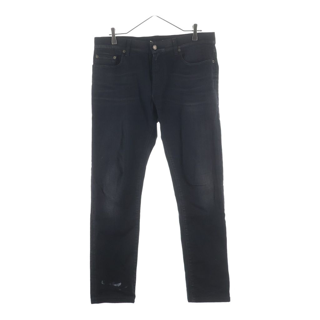 Saint Laurent Paris Logo Patch Zip Fly Stretch Skinny Pants Denim Black