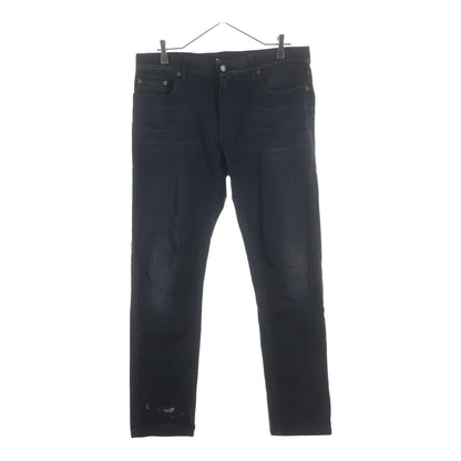 Saint Laurent Paris Logo Patch Zip Fly Stretch Skinny Pants Denim Black