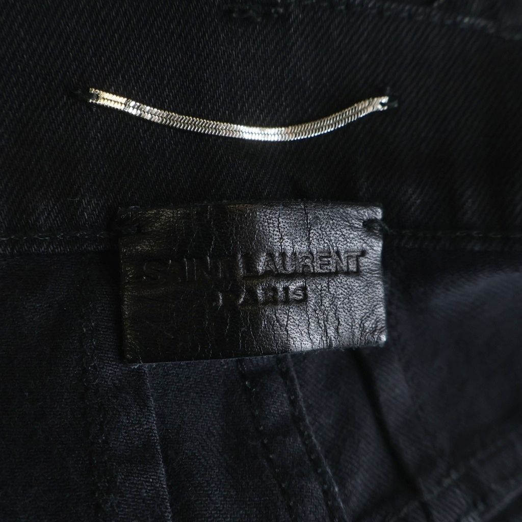 Saint Laurent Paris Logo Patch Zip Fly Stretch Skinny Pants Denim Black — view 7