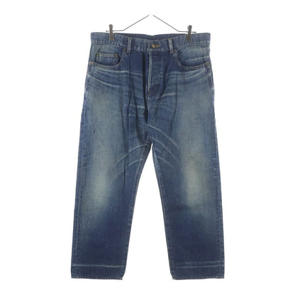 Saint Laurent Paris Logo Patch Button Fly Wide Pants Denim Indigo