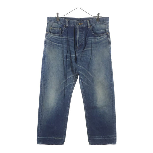 Saint Laurent Paris Logo Patch Button Fly Wide Pants Denim Indigo