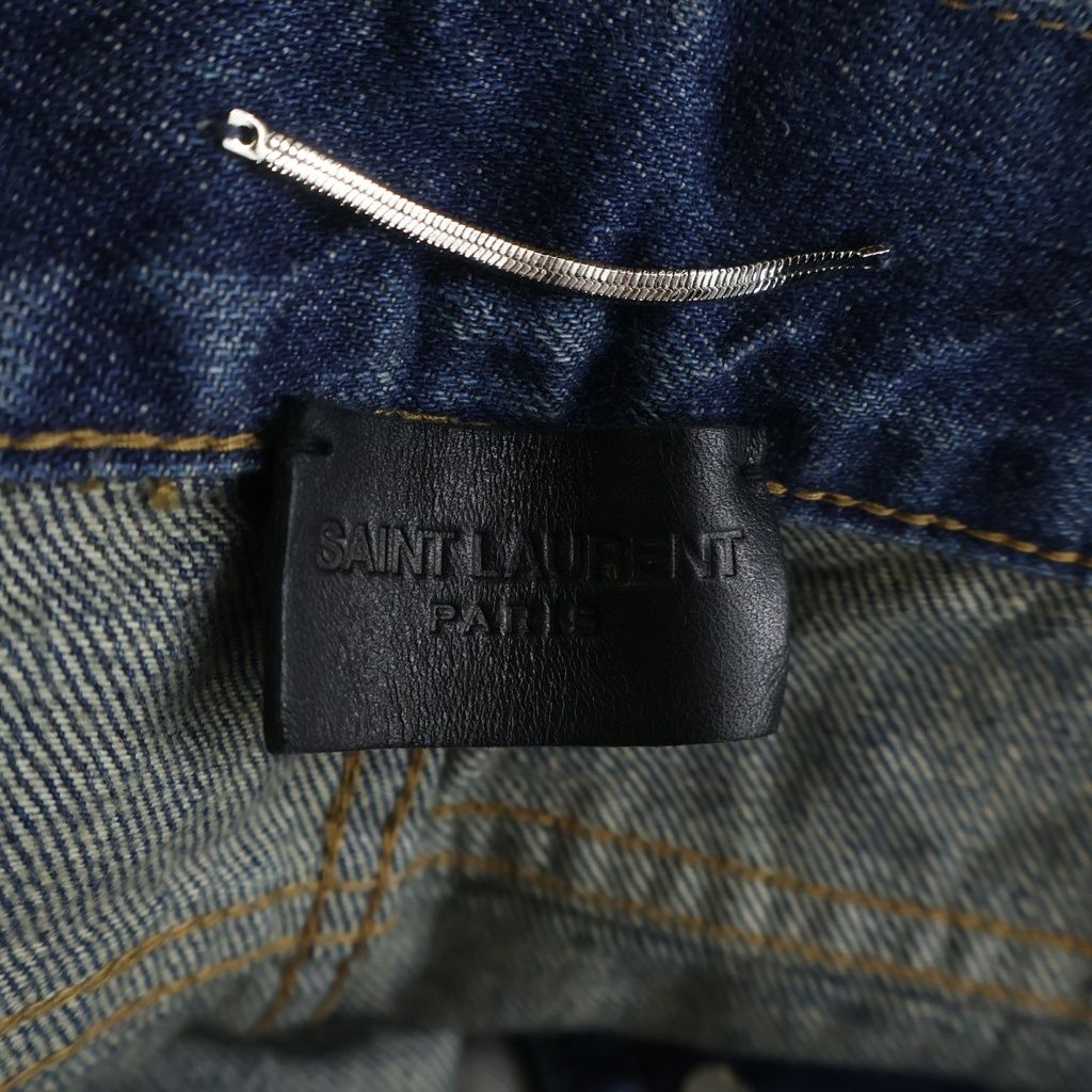 Saint Laurent Paris Logo Patch Button Fly Wide Pants Denim Indigo — view 6