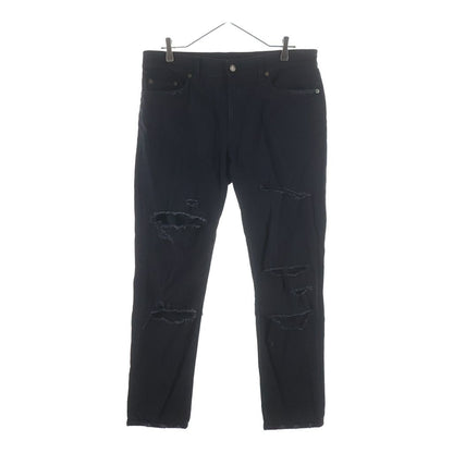 Saint Laurent Paris Logo Patch Zip Fly Distressed Skinny Pants Denim Black