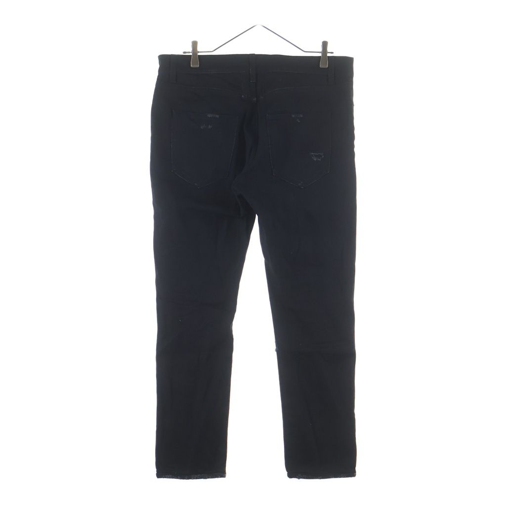 Saint Laurent Paris Logo Patch Zip Fly Distressed Skinny Pants Denim Black — view 2