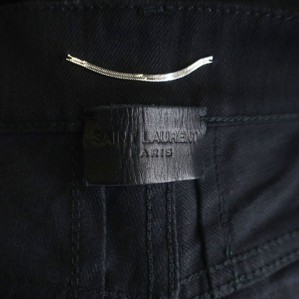 Saint Laurent Paris Logo Patch Zip Fly Distressed Skinny Pants Denim Black — view 6