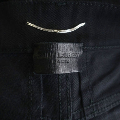 Saint Laurent Paris Logo Patch Zip Fly Distressed Skinny Pants Denim Black — view 6