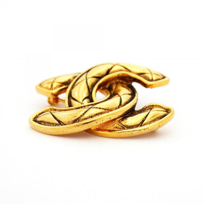 Chanel Brooch Vintage CC Logo Quilted Gold Plated — view 3