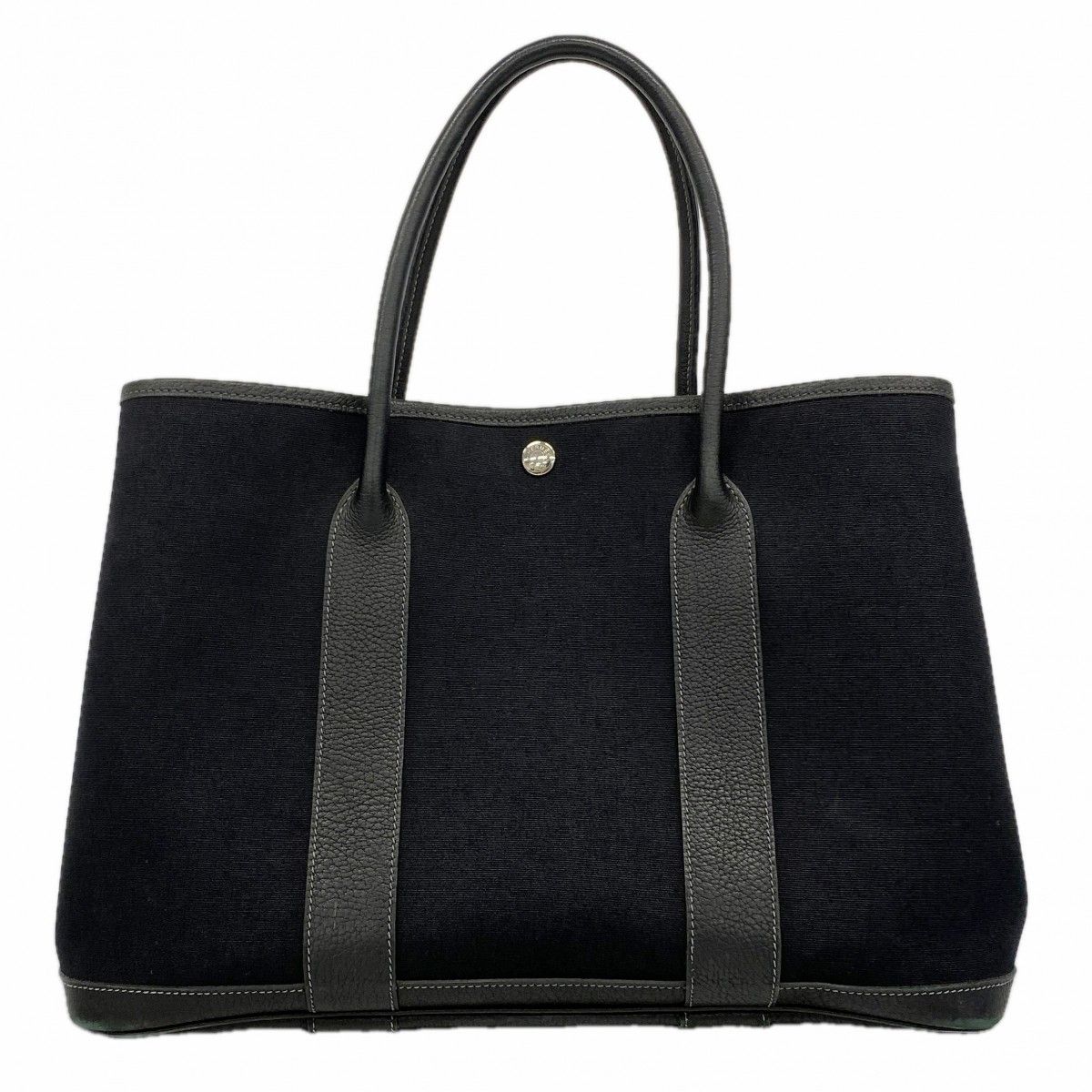 Hermes Tote Garden Party PM Toile Officier Black Silver