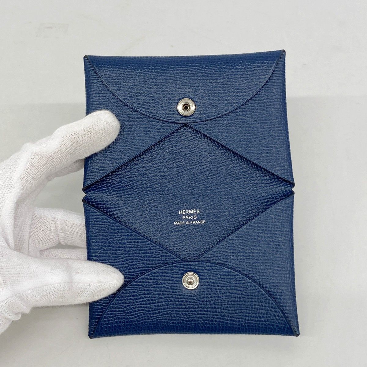 Hermes Card Case Calvi Veau Epsom Blue Ankle Silver — view 3
