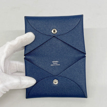 Hermes Card Case Calvi Veau Epsom Blue Ankle Silver — view 3