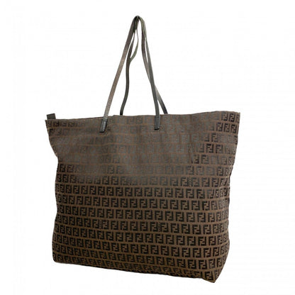 Fendi Tote Zucchino Nylon Canvas Brown Pink Gold
