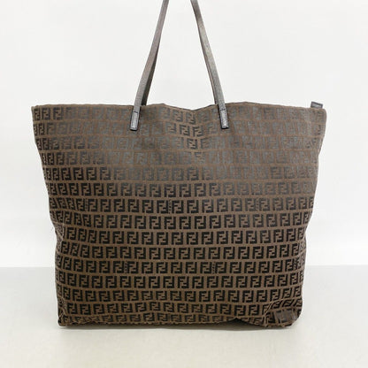 Fendi Tote Zucchino Nylon Canvas Brown Pink Gold — view 9