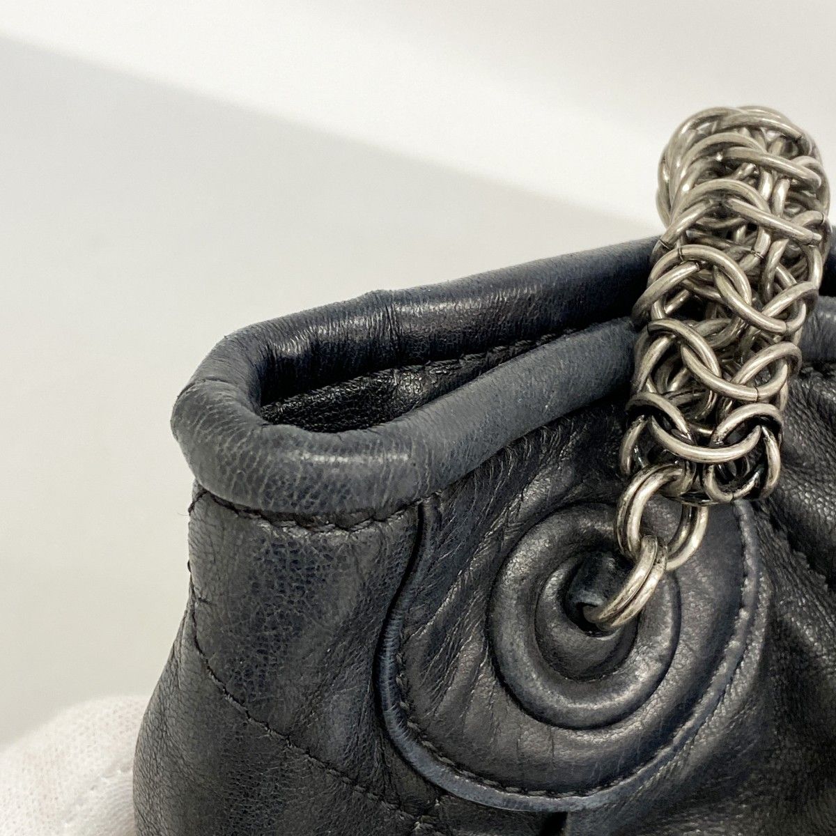 Chanel Shoulder Bag Quilted Lambskin Black Silver — view 7