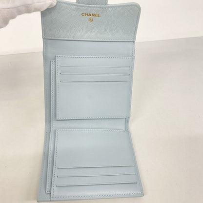 Chanel Trifold Wallet Quilted Caviar Leather Light Blue Champagne Gold — view 3