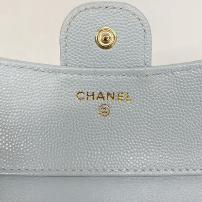 Chanel Trifold Wallet Quilted Caviar Leather Light Blue Champagne Gold — view 4