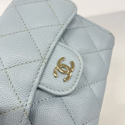 Chanel Trifold Wallet Quilted Caviar Leather Light Blue Champagne Gold — view 6