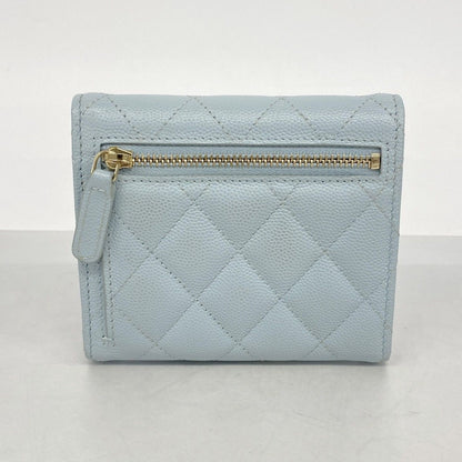 Chanel Trifold Wallet Quilted Caviar Leather Light Blue Champagne Gold — view 8