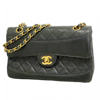 Chanel Shoulder Bag Quilted Lambskin Black Gold