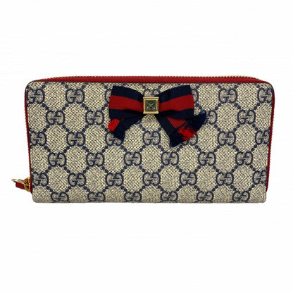 Gucci Wallet GG Supreme Sherry Line Navy Red Gold