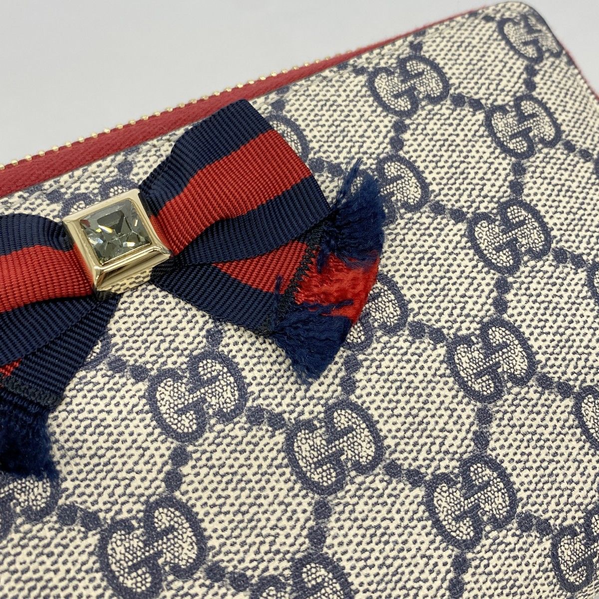 Gucci Wallet GG Supreme Sherry Line Navy Red Gold — view 7