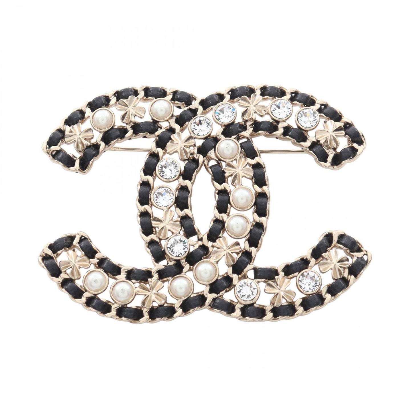 Chanel Brooch CC Logo Clover Leather