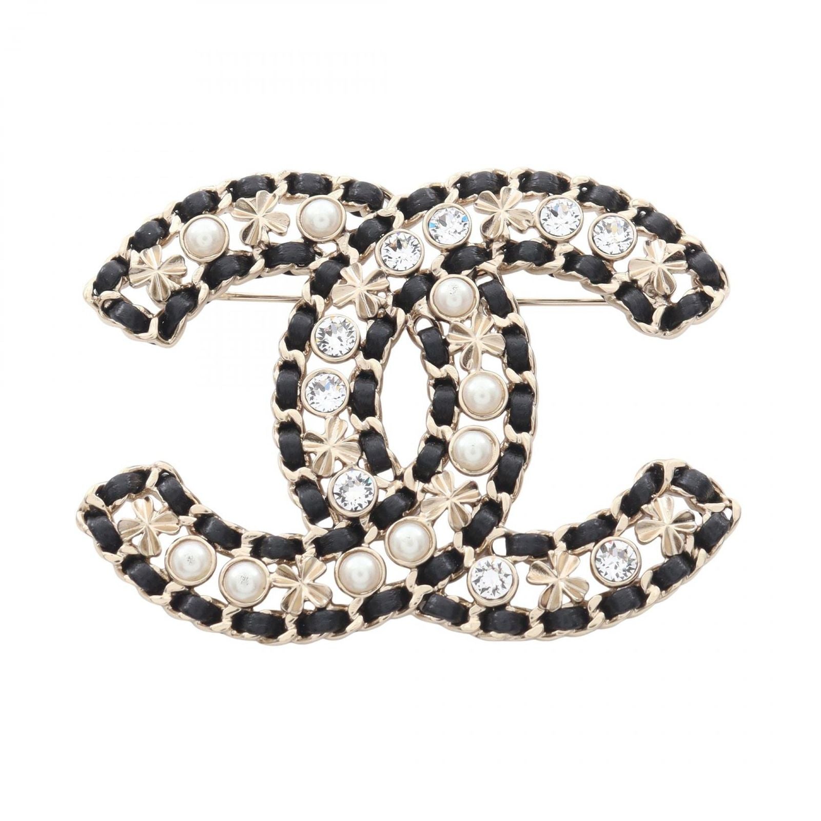 Chanel Brooch CC Logo Clover Leather