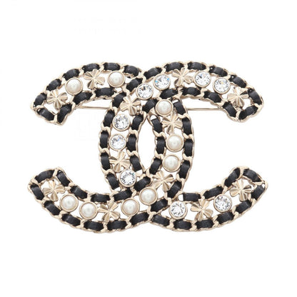 Chanel Brooch CC Logo Clover Leather