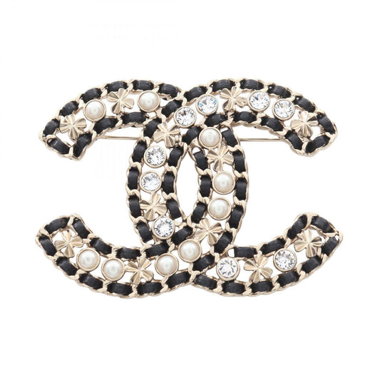 Chanel Brooch CC Logo Clover Leather