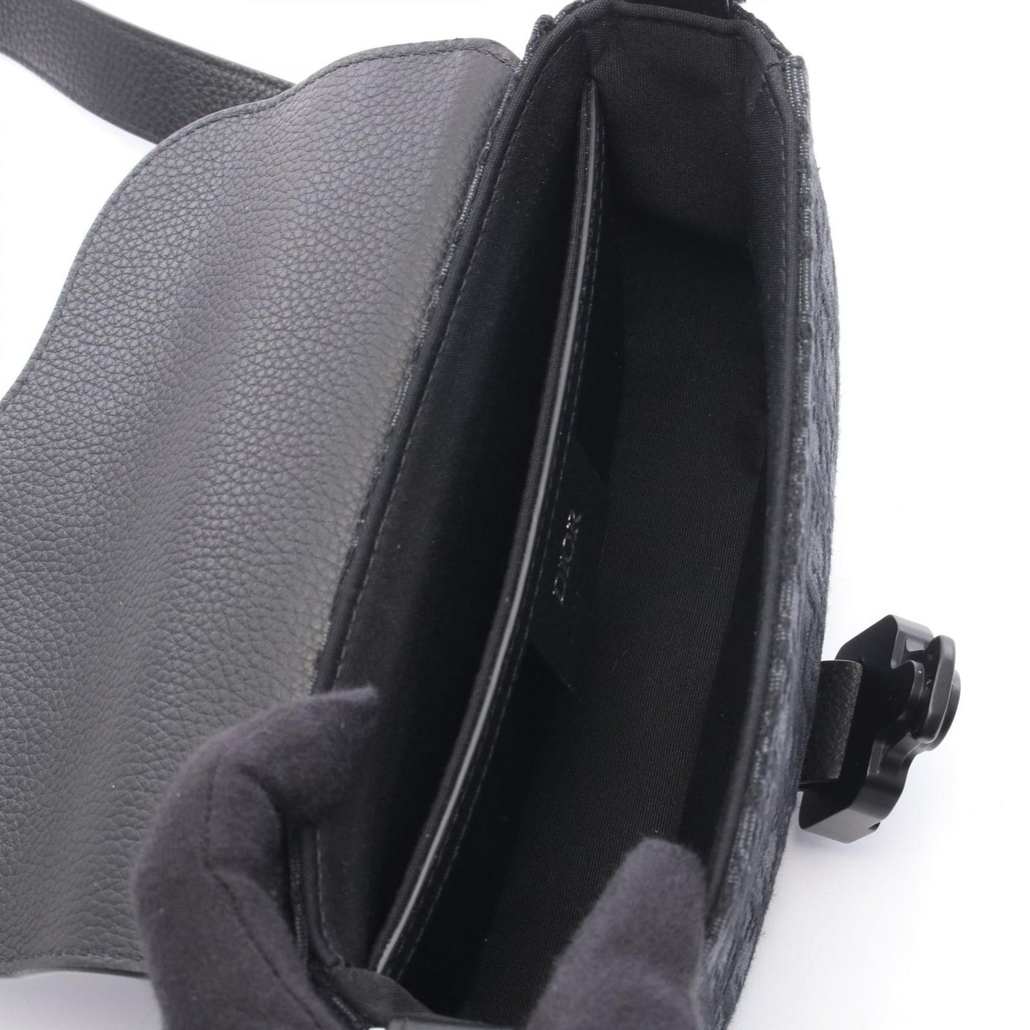 Dior Shoulder Bag Saddle Small Black Canvas Leather with Flap — view 3