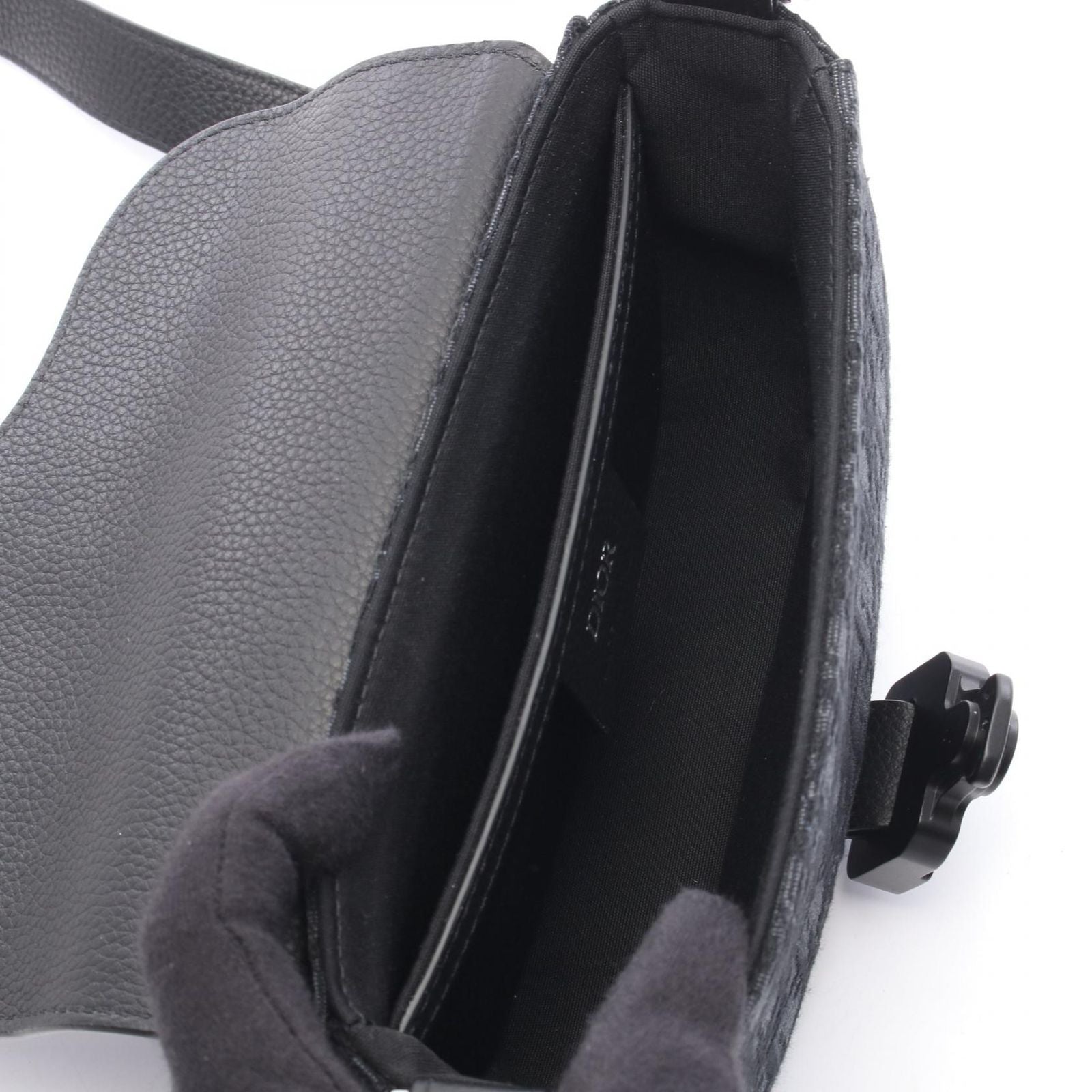 Dior Shoulder Bag Saddle Small Black Canvas Leather with Flap — view 3