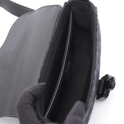 Dior Shoulder Bag Saddle Small Black Canvas Leather with Flap — view 3