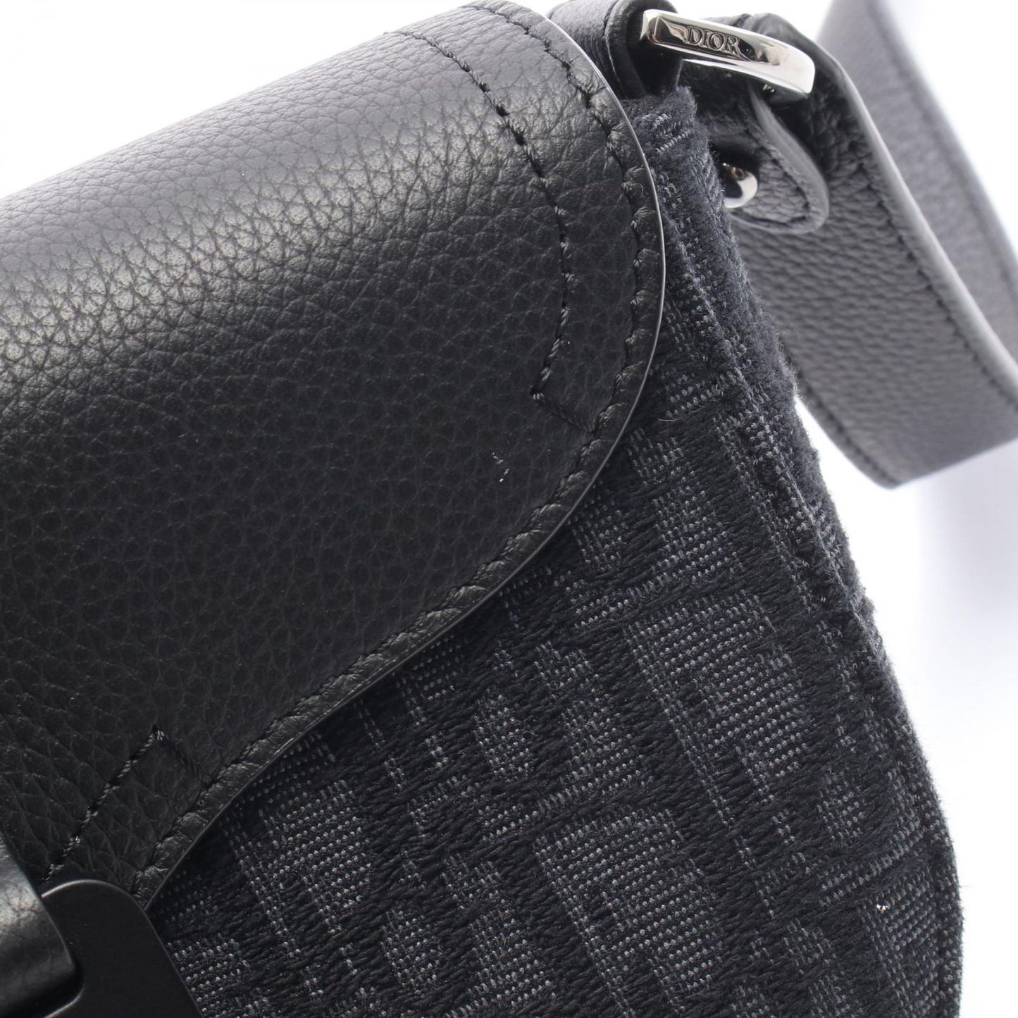 Dior Shoulder Bag Saddle Small Black Canvas Leather with Flap — view 5