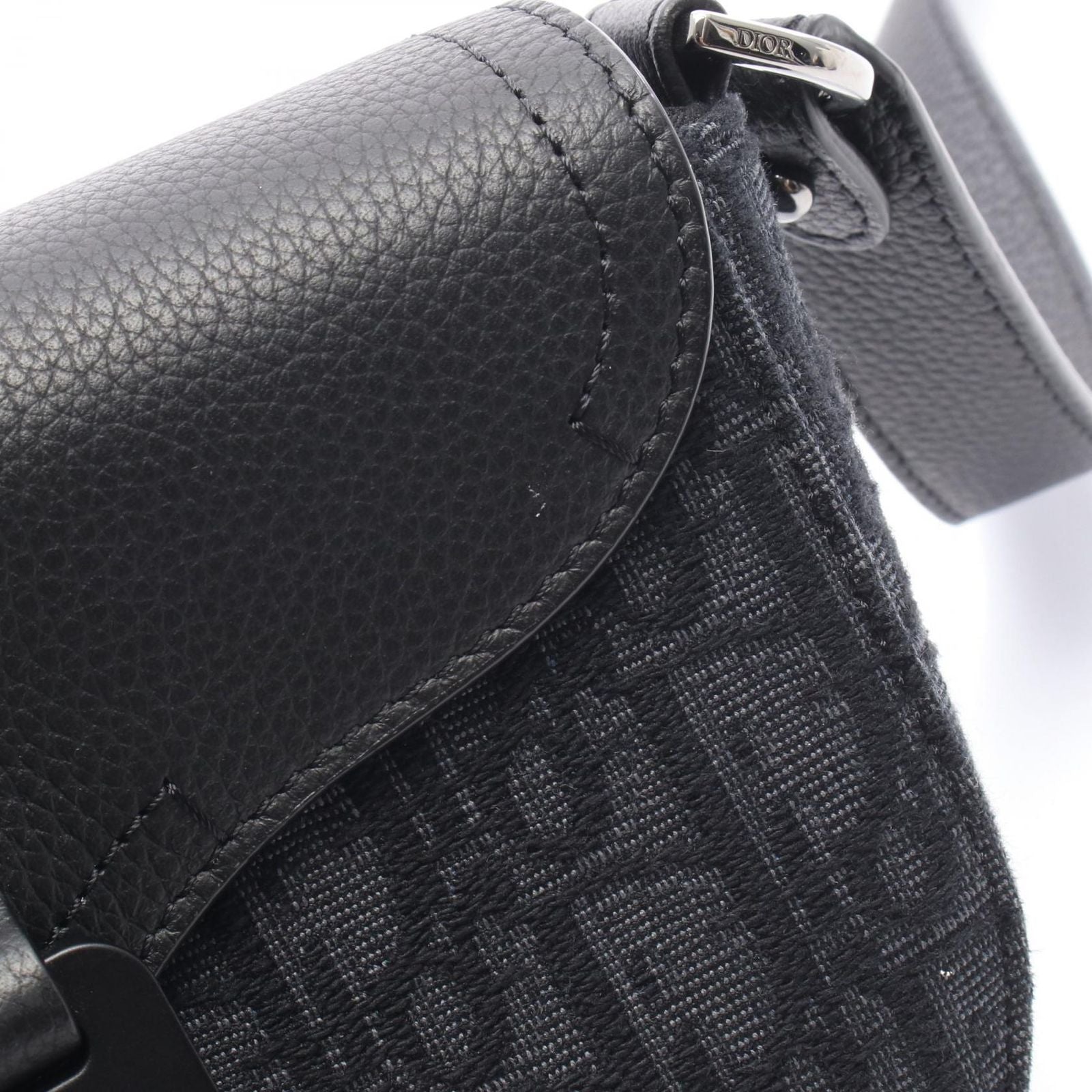 Dior Shoulder Bag Saddle Small Black Canvas Leather with Flap — view 5