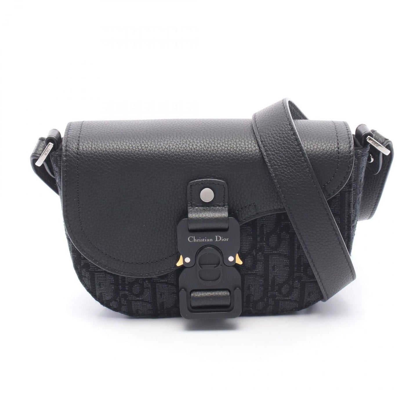 Dior Shoulder Bag Saddle Small Black Canvas Leather with Flap