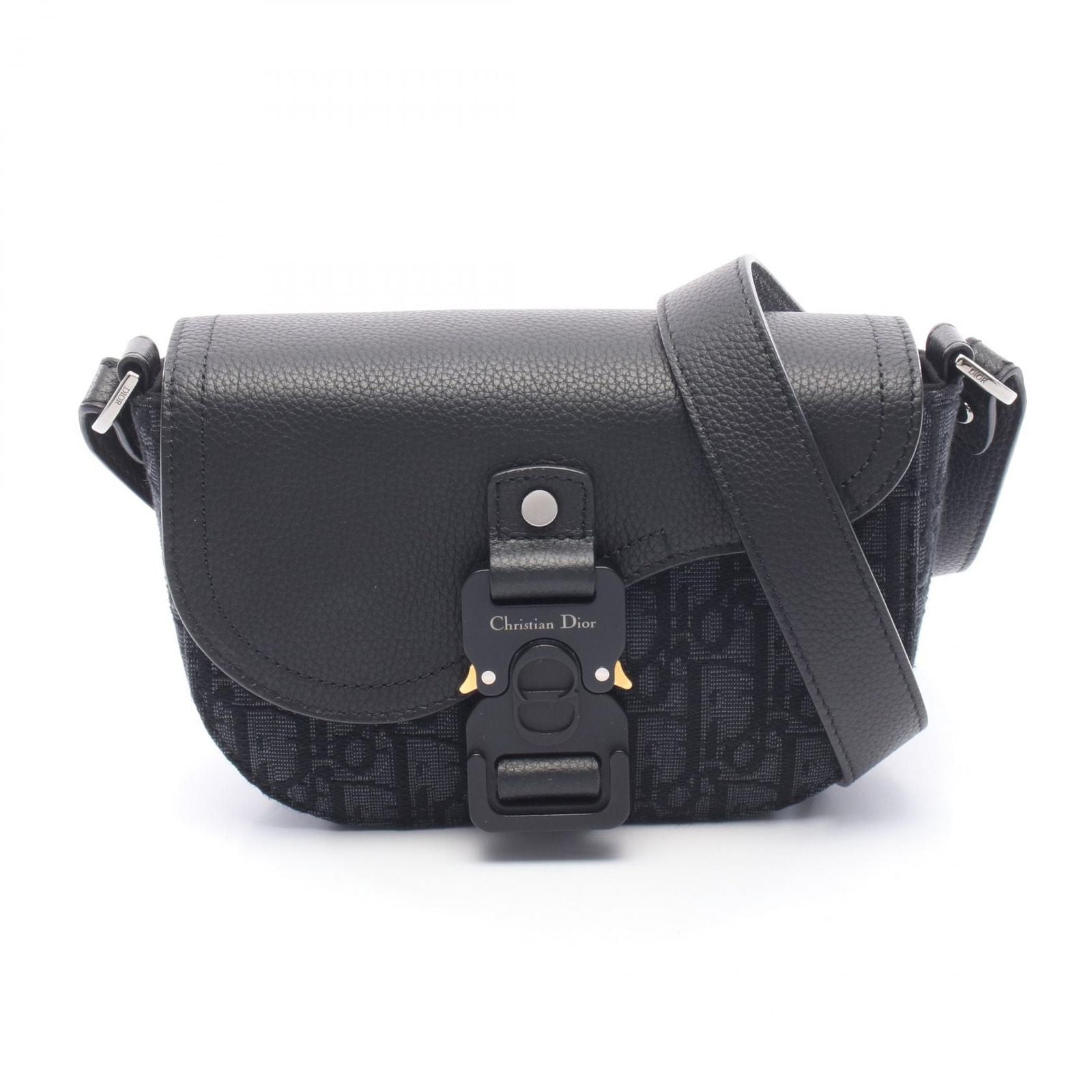 Dior Shoulder Bag Saddle Small Black Canvas Leather with Flap