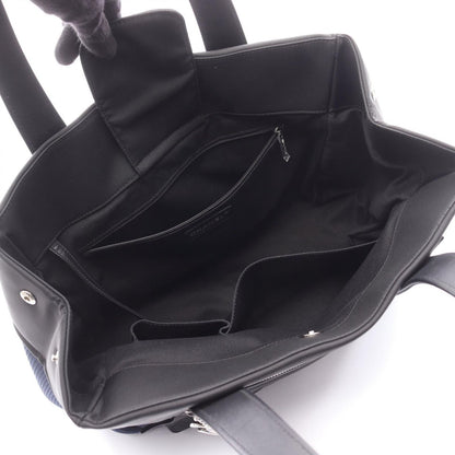Chanel Handbag Paris Biarritz Navy Black Nylon Leather Coco Charm Mesh Tote — view 3