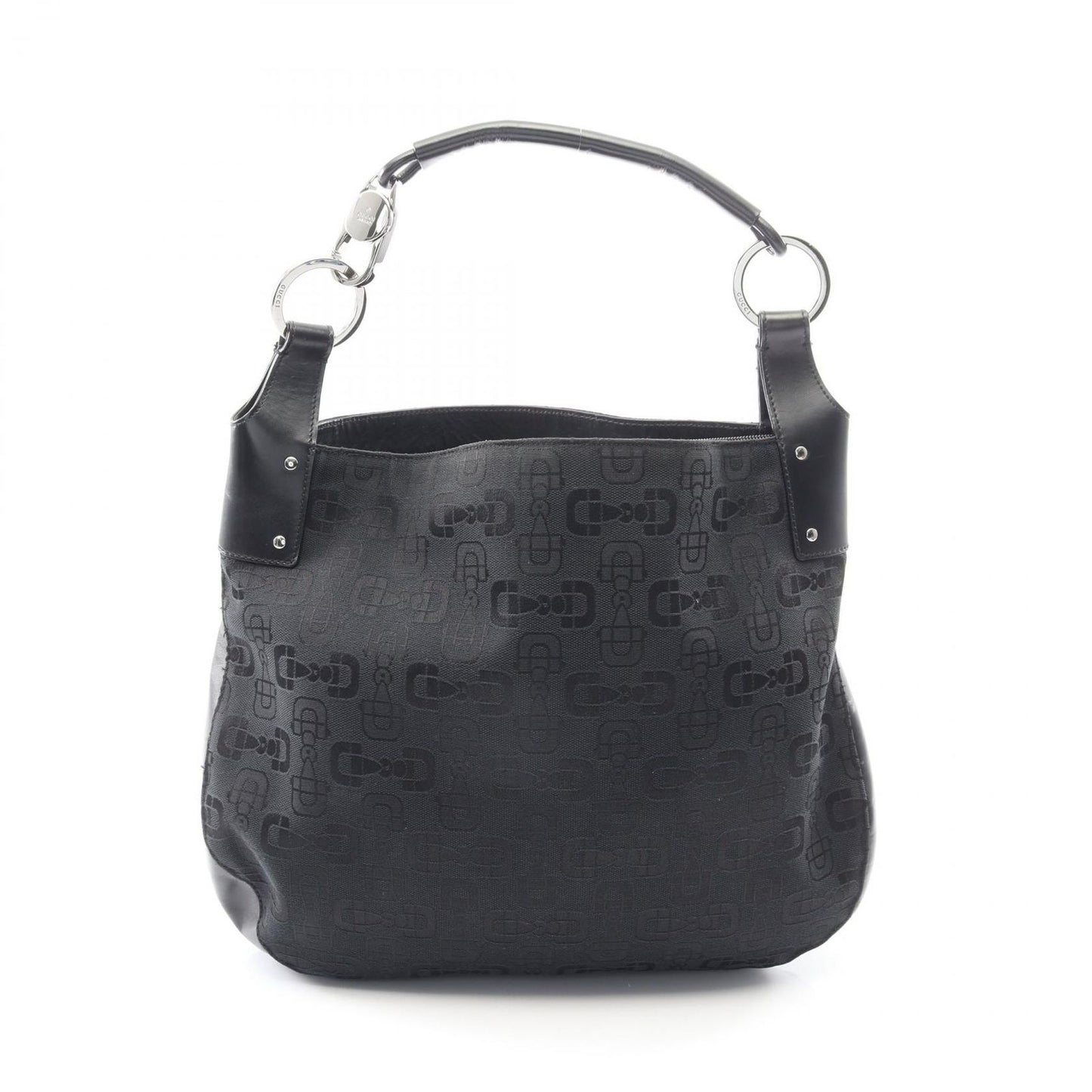 Gucci Shoulder Bag GG Pattern Black Canvas Leather
